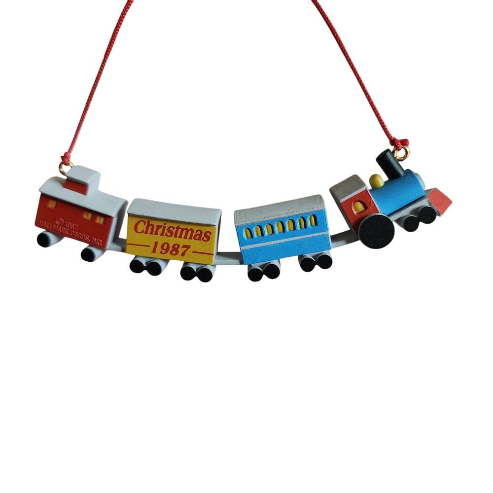 Vintage 1987 Hallmark Keepsake Hanging Ornament SON Different Colored Trains